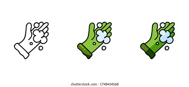 This is a set of icons with different style of gloves in the foam. Contour and green glove symbols in foam. Stylish web site solution. 