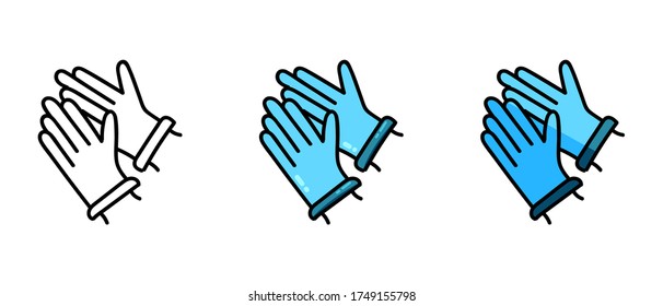 This is a set of icons with different style of medical gloves. Contour and green symbols of medical gloves. Stylish web site solution.