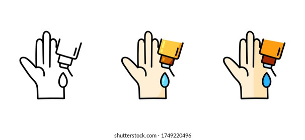  This is a set of icons with different style of hand cream. Contour and green hand cream symbols. Stylish web site solution.