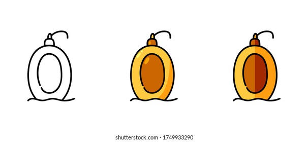 This is a set of icons with different style of liquid soap. Contour and green liquid soap symbols. Freehand drawing. Stylish web site solution.