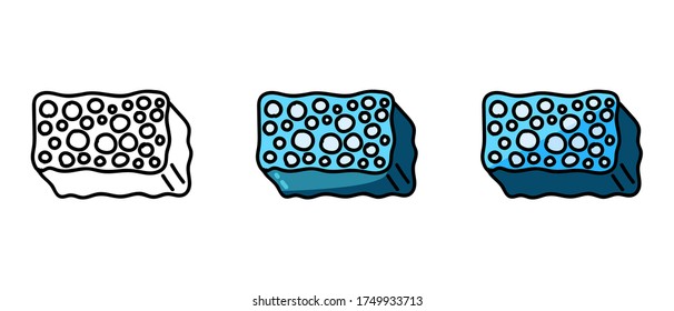 This is a set of icons with different style of washing sponge. Contour and green wash sponge symbols. Freehand drawing. Stylish web site solution. 