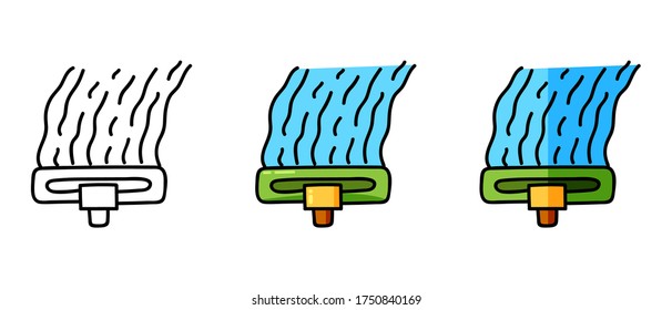 This is a set of icons with different style of mop. Outline and color mop symbols. Freehand drawing. Stylish web site solution.