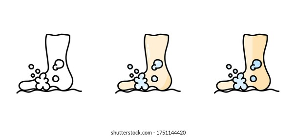  This is a set of icons with different style of the foot in the foam. Contour and color foot symbols in foam. Freehand drawing. Stylish web site solution.