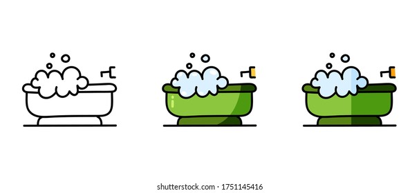  Este es un conjunto de íconos con diferentes estilos de baño. Símbolos de esquema y baño de color. Dibujo a mano libre. Solución elegante de sitios web.