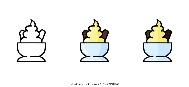 Este es un conjunto de íconos con un estilo diferente de crema congelada. Contorsión y símbolos de color de crema congelada. Dibujo a mano libre. Solución elegante de sitios web.
