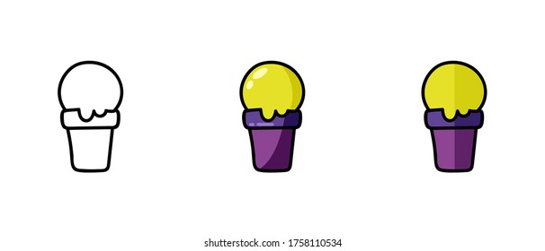 This is a set of icons with different style of ice cream balls. Contour and color symbols of ice cream balls. Freehand drawing. Stylish web site solution.
