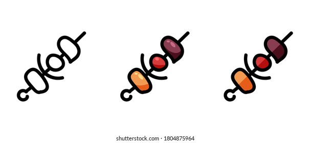 This is a set of icons with a different style of kebab. Outline and colored kebab symbols. Freehand drawing. Stylish solution for a website.