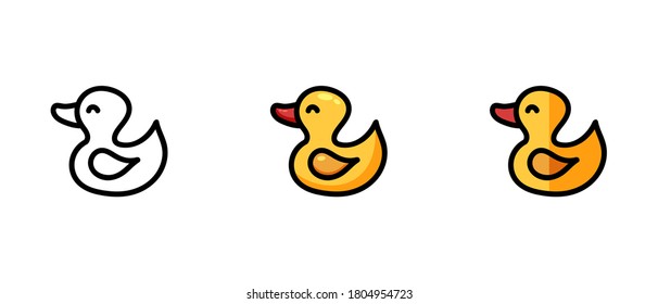 This is a set of icons with a different style of duckling. Contour and color symbols of a duckling. Freehand drawing. Stylish solution for a website.