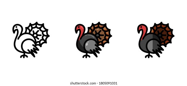 This is a set of icons with a different style of turkey. Contour and colored symbols of turkey. Freehand drawing. Stylish solution for a website.