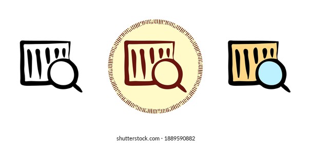 This is a set of icons with a different style of product search. Outline, color and retro product search symbols. Freehand drawing, doodles. Stylish solution for website and label.