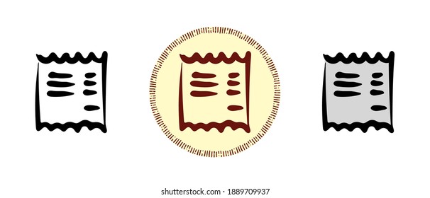 Dies ist eine Reihe von Symbolen mit einem anderen Stil der Kaufbeleg. Umrisse, Farben und Retro-Symbole einer Kaufbeleg. Freehand Zeichnung, Doodles. Stylische Lösung für Website und Label.