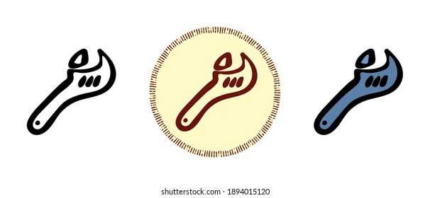 This is a set of icons with a different style of wrench. Wrench outline, colors and retro symbols. Freehand drawing, doodles. Stylish solution for website and label.