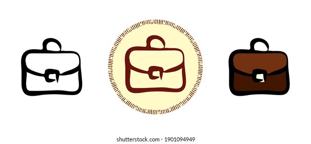 This is a set of icons with different style of leather school bag. Leather school bag outline, colors and retro symbols. Freehand drawing, doodles. Stylish solution for website and label.