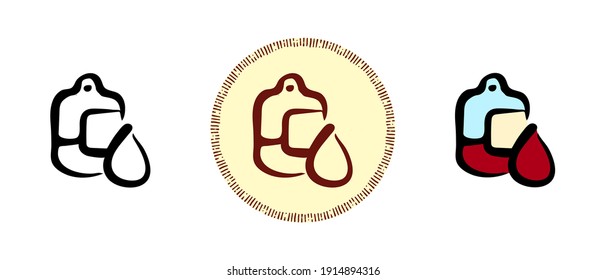 This is a set of icons with a different style of blood dropper. Detox dropper outline, colors and retro symbols. Freehand drawing, doodles. Stylish solution for website and label.