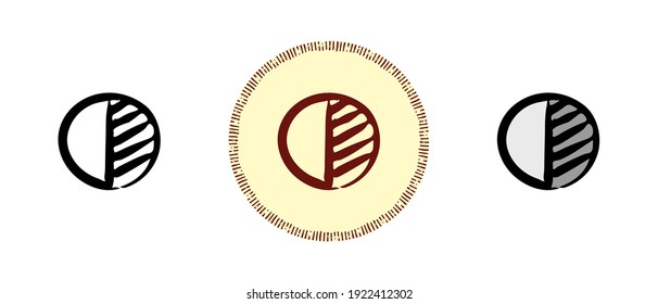 This is a set of icons with different style of contrast mark. Outline, colors and retro contrast sign symbols. Freehand drawing, doodles. Stylish solution for website and label.