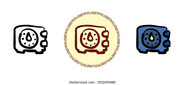 This is a set of icons with a different style of bank safe. Bank safe outline, colors and retro symbols. Freehand drawing, doodles. Stylish solution for website and label.