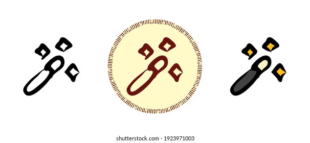 This is a set of icons with different style of magician magic wand. Quick selection sketches, colors and retro symbols. Freehand drawing, doodles. Stylish solution for website and label.