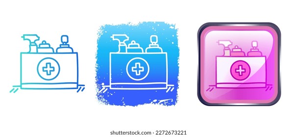 Este es un conjunto de iconos con un estilo diferente de sanitizer. Símbolos de contorno, gradiente y sanitizador volumétrico. Dibujo a mano libre. Solución elegante de sitios web.