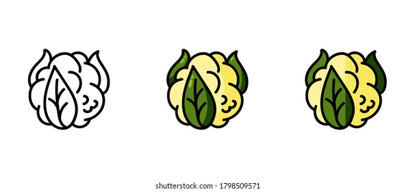 This Is A Set Of Icons With Different Styles Of Cauliflower. Contour And Cauliflower Symbols. Freehand Drawing. Stylish Solution For A Website.