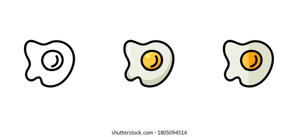 This is a set of icons with different styles of scrambled eggs. Contour and colored symbols of fried eggs. Freehand drawing. Stylish solution for a website.