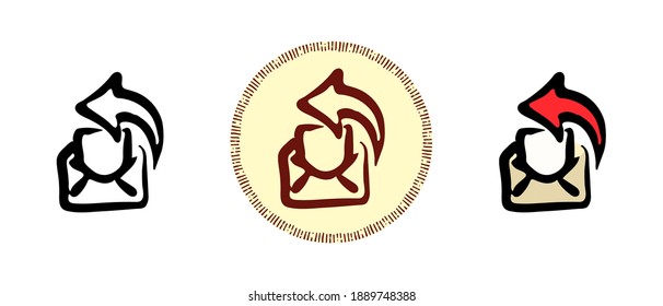 This is a set of icons with different styles of mail envelope forwarding. Outline, colors and retro mail envelope forwarding symbols. Freehand drawing, doodles. Stylish solution for website and label.