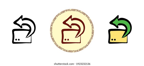 This is a set of icons with different styles of sending and returning a parcel. Outline, colors and retro symbols of transfer and return boxes. Freehand drawing, doodles. Stylish solution for website.