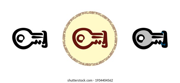 This is a set of icons with different styles of keys in the lock. Outline, colors and retro symbols of a key in a lock. Freehand drawing, doodles. Stylish solution for website and label.