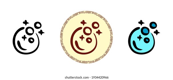 Este es un conjunto de íconos con diferentes estilos de burbujas de jabón. Borde de burbujas de jabón, colores y símbolos retro. Dibujo a mano libre, garabatos. Solución elegante para el sitio web y la etiqueta.