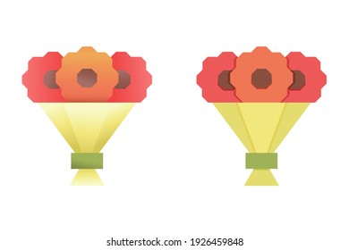 This is a set of icons in flat and gradient style. This is a bouquet of flowers in a package. These are gift flowers for a wedding, anniversary, international women's day.
