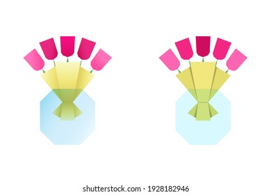 This is a set of icons in flat and gradient style. This is a bouquet of tulips wrapped in a vase. These are gift flowers for a wedding, anniversary, international women's day.
