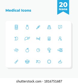 Dies ist eine Reihe von Symbolen mit einem medizinischen Thema, dieses Symbol kann für Unternehmen, Krankenhäuser, für Anwendungen, Websites, Broschüren und Plakate verwendet werden.