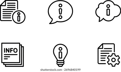 This set of icons represents information. These icons are perfect for web and app design. They are simple, clean, and easy to use. Vector illustration.