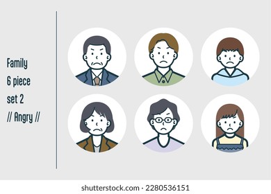 This is a set of illustrations of a Angry three-generation family.