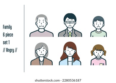 This is a set of illustrations of a Angry three-generation family.