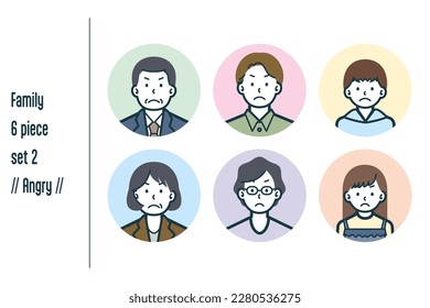 This is a set of illustrations of a Angry three-generation family.