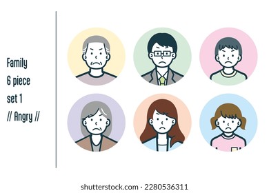 This is a set of illustrations of a Angry three-generation family.