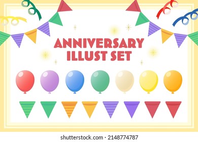 Este es un conjunto de ilustraciones para el aniversario. Los colores pueden ajustarse fácilmente ya que se producen en formato vectorial.
