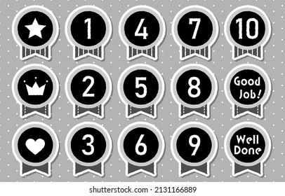 This is a set of illustrations of cute black and white medals.Many other variations are available.The vector data is easy to use.