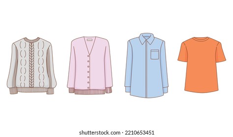 This is a set of illustrations depicting different types of tops.