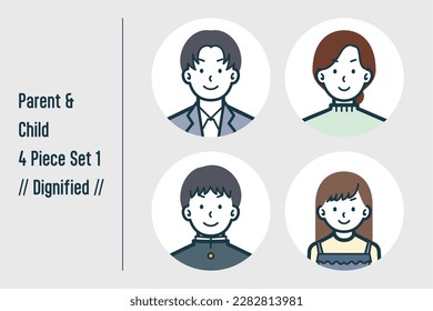 This is a set of illustrations of a dignified parent and child.