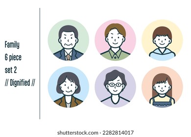 This is a set of illustrations of a dignified three-generation family.