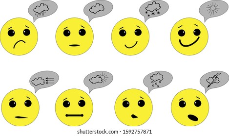  This is a set of illustrations of emoticons and stickers with weather icons.
