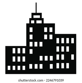 This set of illustrations features a black skyscraper