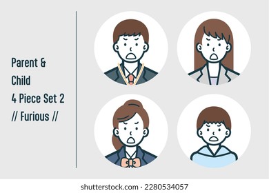 This is a set of illustrations of a Furious parent and child.