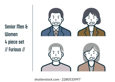 Este es un conjunto de ilustraciones de Furiosos ancianos hombres y mujeres.