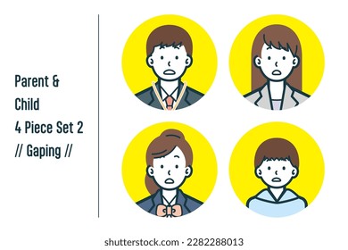 This is a set of illustrations of a Gaping parent and child.
