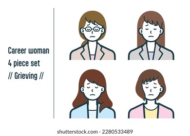 This is a set of illustrations of a Grieving career woman.