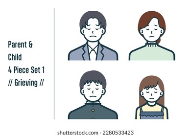 This is a set of illustrations of a Grieving parent and child.