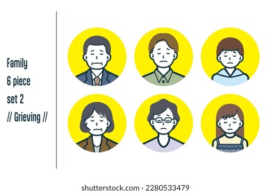 This is a set of illustrations of a Grieving three-generation family.