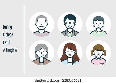 This is a set of illustrations of a Laugh three-generation family.